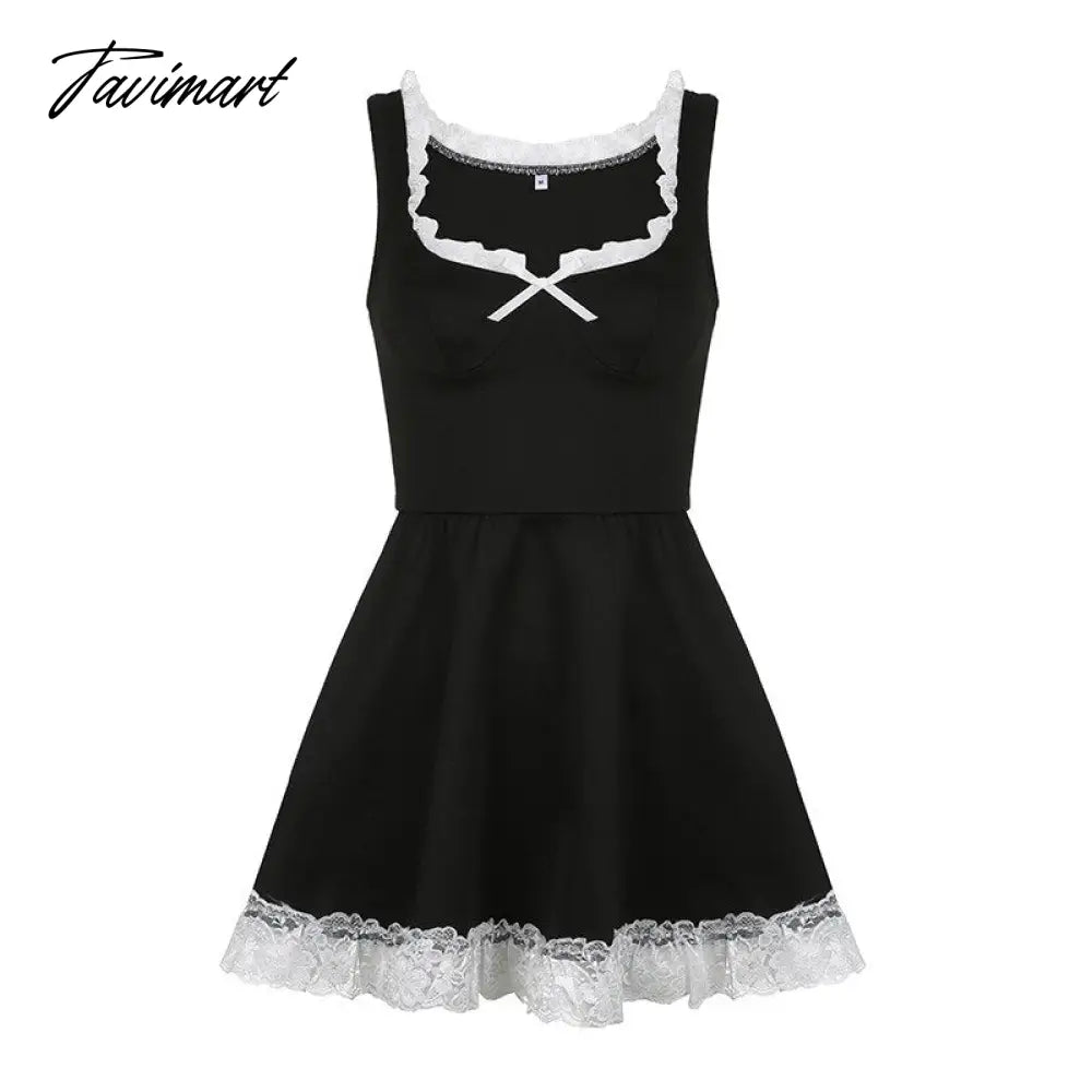 American Vintage Lace Y2k Dress Square Collar Suspender Skirts Female Sexy Bowknot A-line Short Skirt Fashion Vestidos