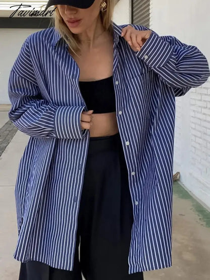 Autumn Classic Striped Blouses Women New Long Sleeve Single Breasted Pocket Lapel Blouse Femme Streetwear Fashion Shirt Top