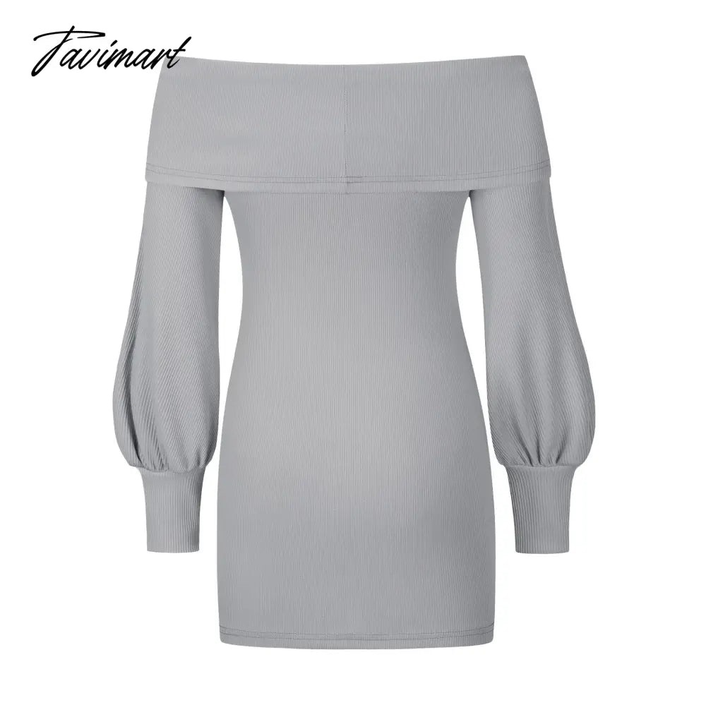 Autumn Female Long Sleeve Sexy Ribbed Knit Mini Bodycon Dresses Women Winter Solid Color Off Sleeve Knitted Short Sheath Dress
