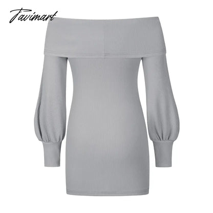 Autumn Female Long Sleeve Sexy Ribbed Knit Mini Bodycon Dresses Women Winter Solid Color Off Sleeve Knitted Short Sheath Dress