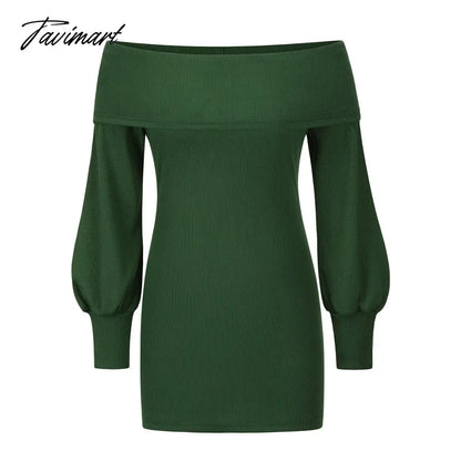 Autumn Female Long Sleeve Sexy Ribbed Knit Mini Bodycon Dresses Women Winter Solid Color Off Sleeve Knitted Short Sheath Dress