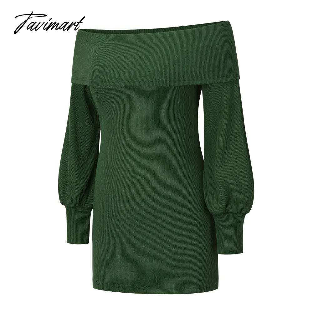 Autumn Female Long Sleeve Sexy Ribbed Knit Mini Bodycon Dresses Women Winter Solid Color Off Sleeve Knitted Short Sheath Dress