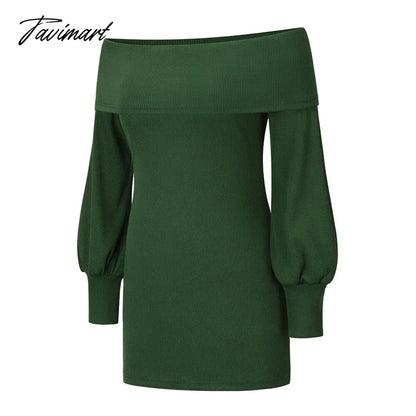 Autumn Female Long Sleeve Sexy Ribbed Knit Mini Bodycon Dresses Women Winter Solid Color Off Sleeve Knitted Short Sheath Dress