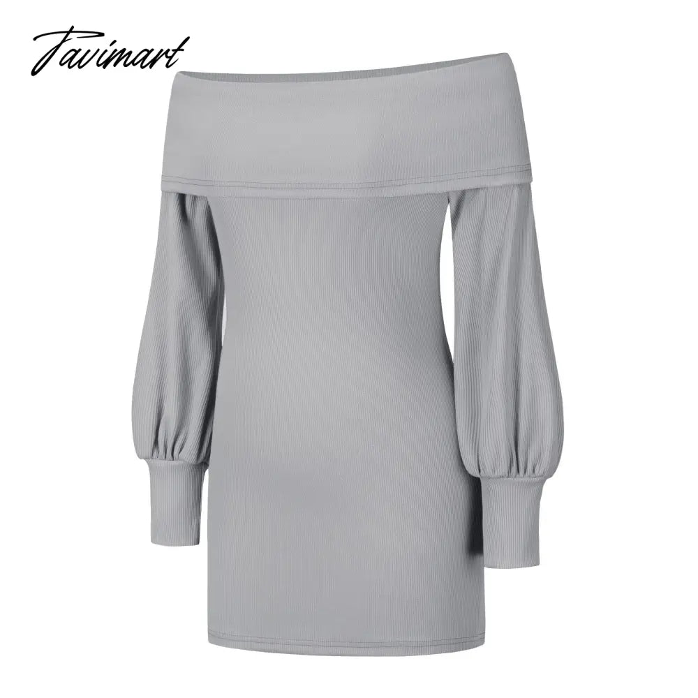 Autumn Female Long Sleeve Sexy Ribbed Knit Mini Bodycon Dresses Women Winter Solid Color Off Sleeve Knitted Short Sheath Dress