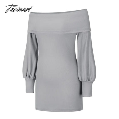 Autumn Female Long Sleeve Sexy Ribbed Knit Mini Bodycon Dresses Women Winter Solid Color Off Sleeve Knitted Short Sheath Dress