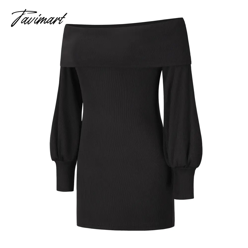 Autumn Female Long Sleeve Sexy Ribbed Knit Mini Bodycon Dresses Women Winter Solid Color Off Sleeve Knitted Short Sheath Dress