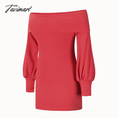 Autumn Female Long Sleeve Sexy Ribbed Knit Mini Bodycon Dresses Women Winter Solid Color Off Sleeve Knitted Short Sheath Dress