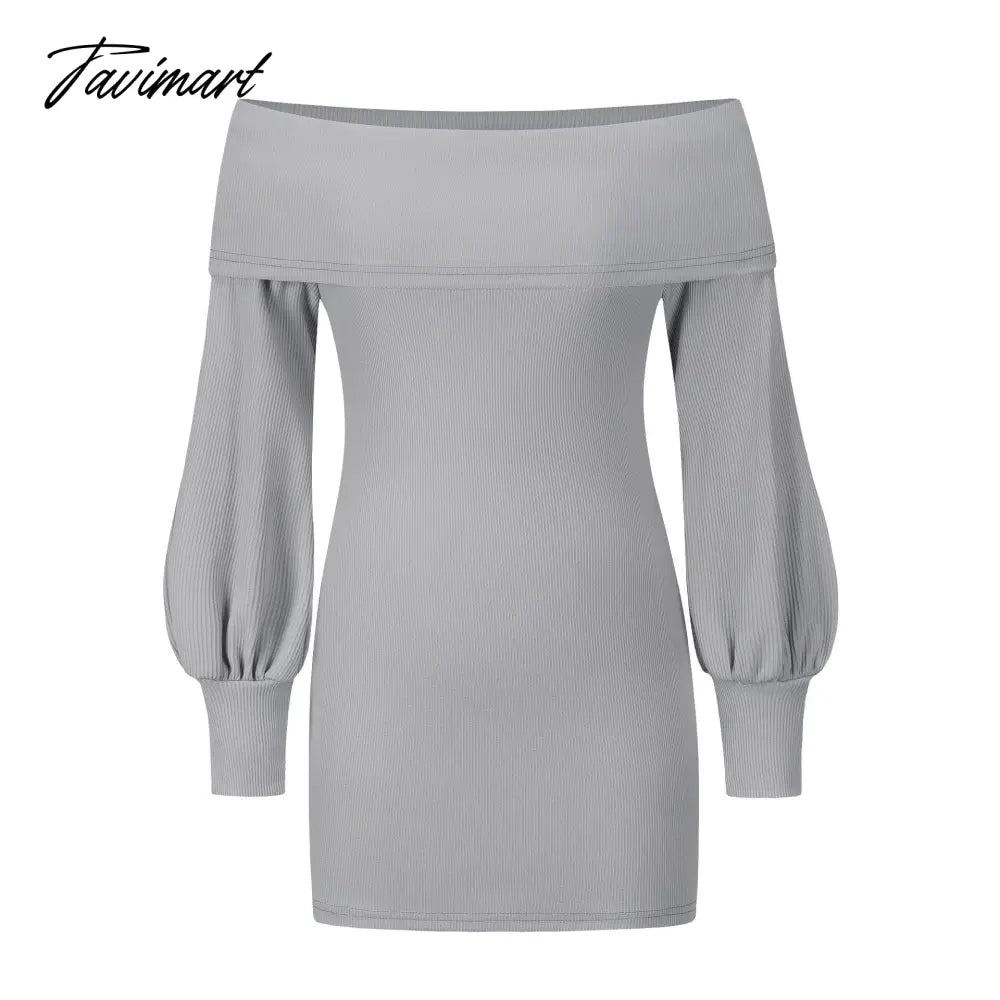 Autumn Female Long Sleeve Sexy Ribbed Knit Mini Bodycon Dresses Women Winter Solid Color Off Sleeve Knitted Short Sheath Dress