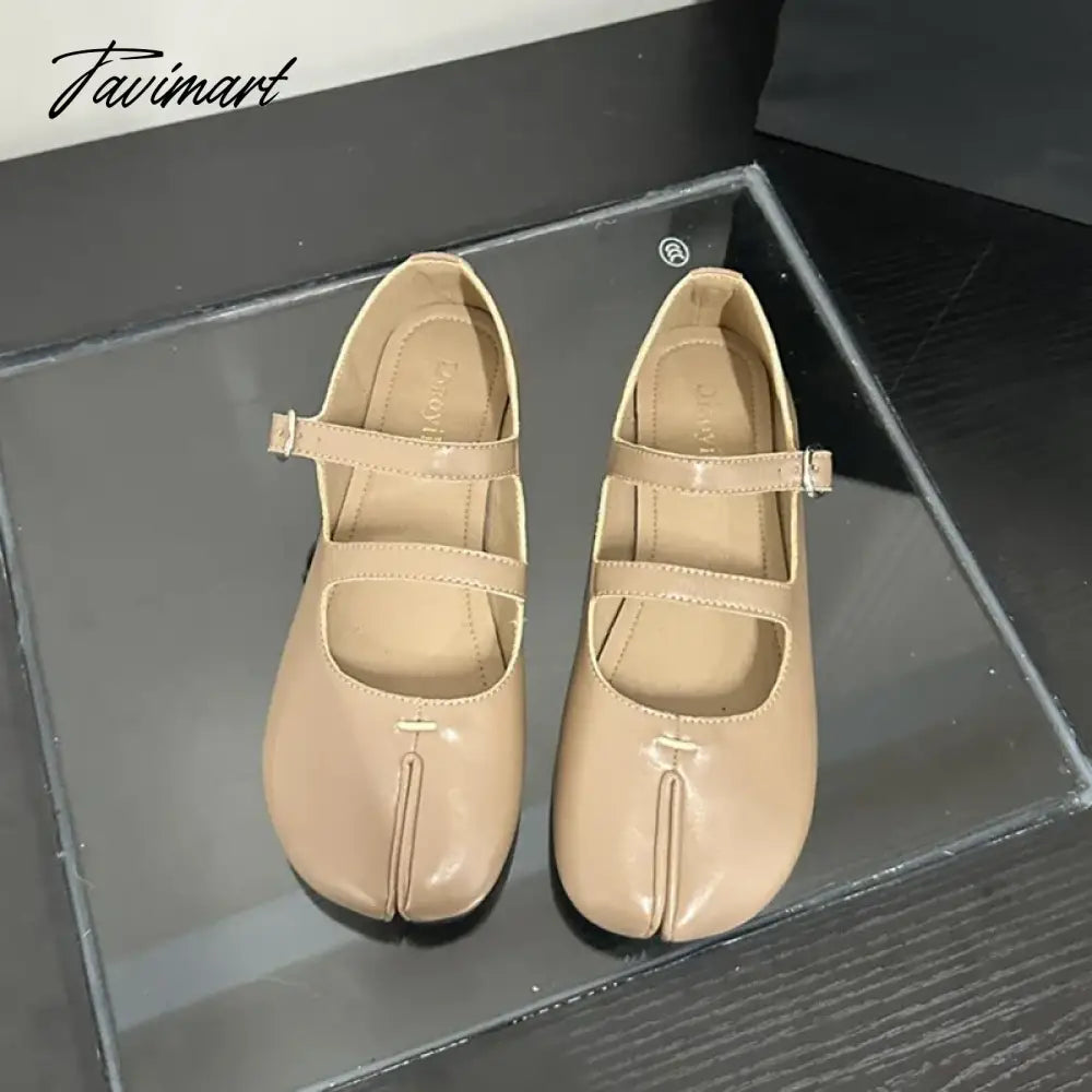 Autumn French Style PU Tabi Ninja Moccasins Round Split Toe Shallow Women Single Shoes Slip on Female Casual Soft Loafers