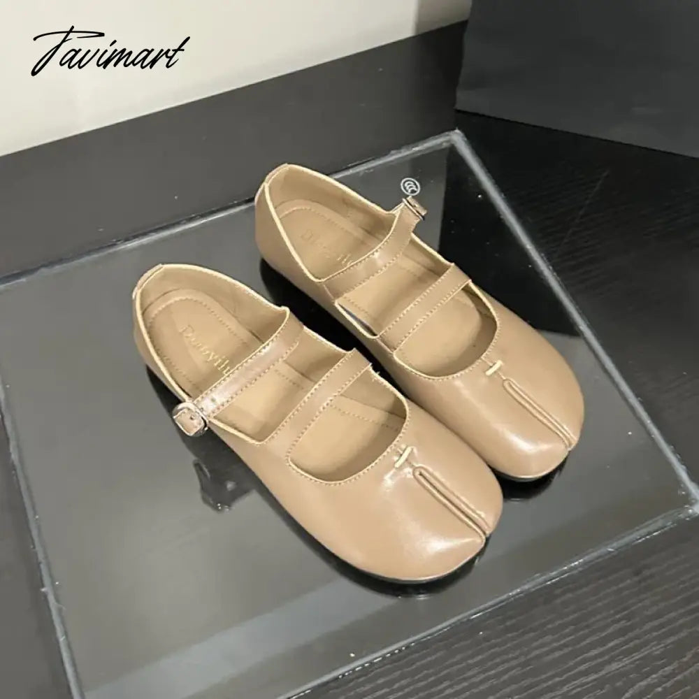 Autumn French Style PU Tabi Ninja Moccasins Round Split Toe Shallow Women Single Shoes Slip on Female Casual Soft Loafers