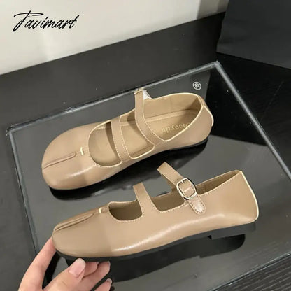 Autumn French Style PU Tabi Ninja Moccasins Round Split Toe Shallow Women Single Shoes Slip on Female Casual Soft Loafers