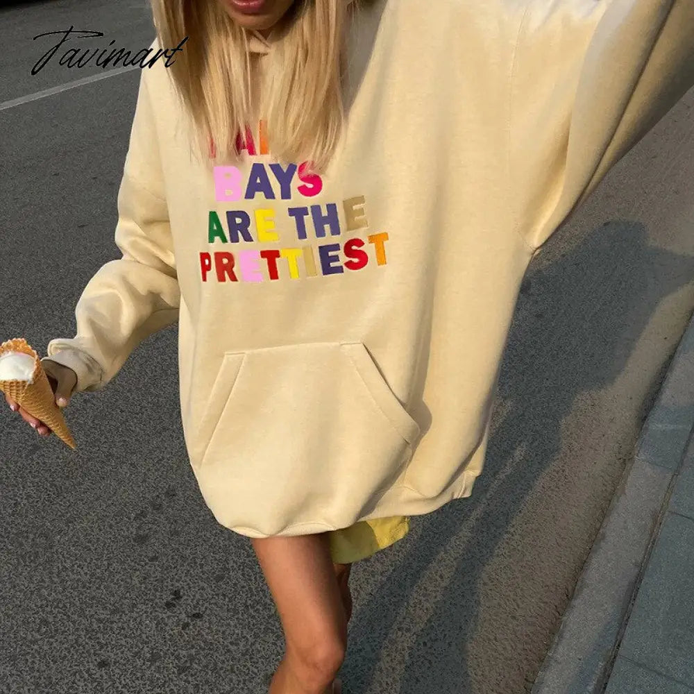 Autumn Letter Print Oversized Y2K Sweatshirts Women Long Sleeve Hooded Sweatshirt Streetwear with Big Pockets y2k clothes 2000s