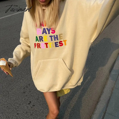 Autumn Letter Print Oversized Y2K Sweatshirts Women Long Sleeve Hooded Sweatshirt Streetwear with Big Pockets y2k clothes 2000s
