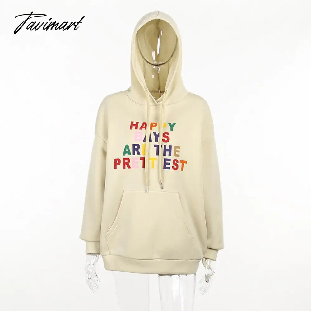 Autumn Letter Print Oversized Y2K Sweatshirts Women Long Sleeve Hooded Sweatshirt Streetwear with Big Pockets y2k clothes 2000s