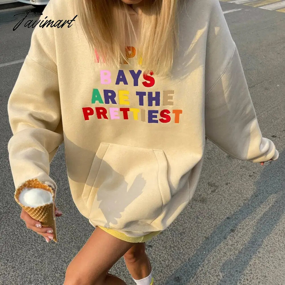 Autumn Letter Print Oversized Y2K Sweatshirts Women Long Sleeve Hooded Sweatshirt Streetwear with Big Pockets y2k clothes 2000s