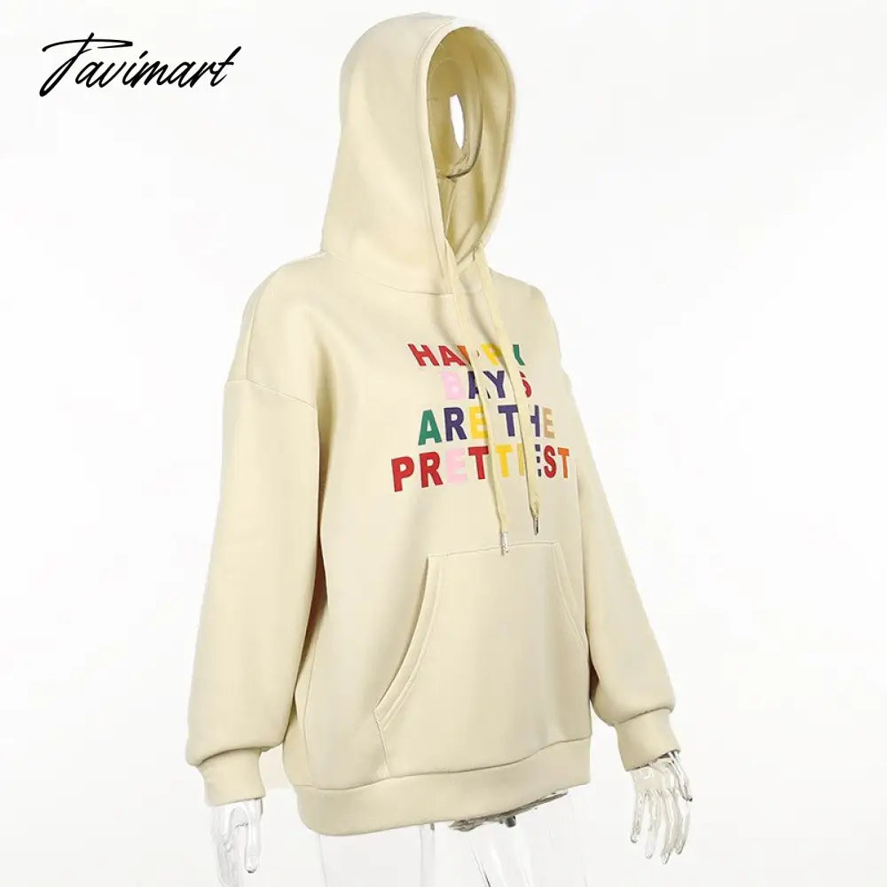 Autumn Letter Print Oversized Y2K Sweatshirts Women Long Sleeve Hooded Sweatshirt Streetwear with Big Pockets y2k clothes 2000s
