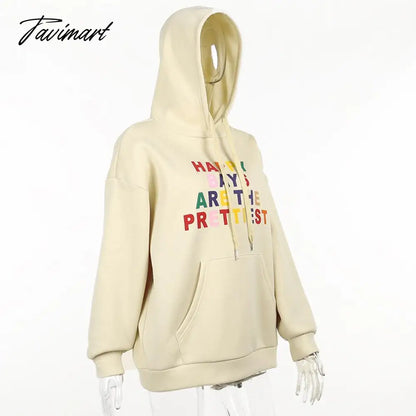 Autumn Letter Print Oversized Y2K Sweatshirts Women Long Sleeve Hooded Sweatshirt Streetwear with Big Pockets y2k clothes 2000s