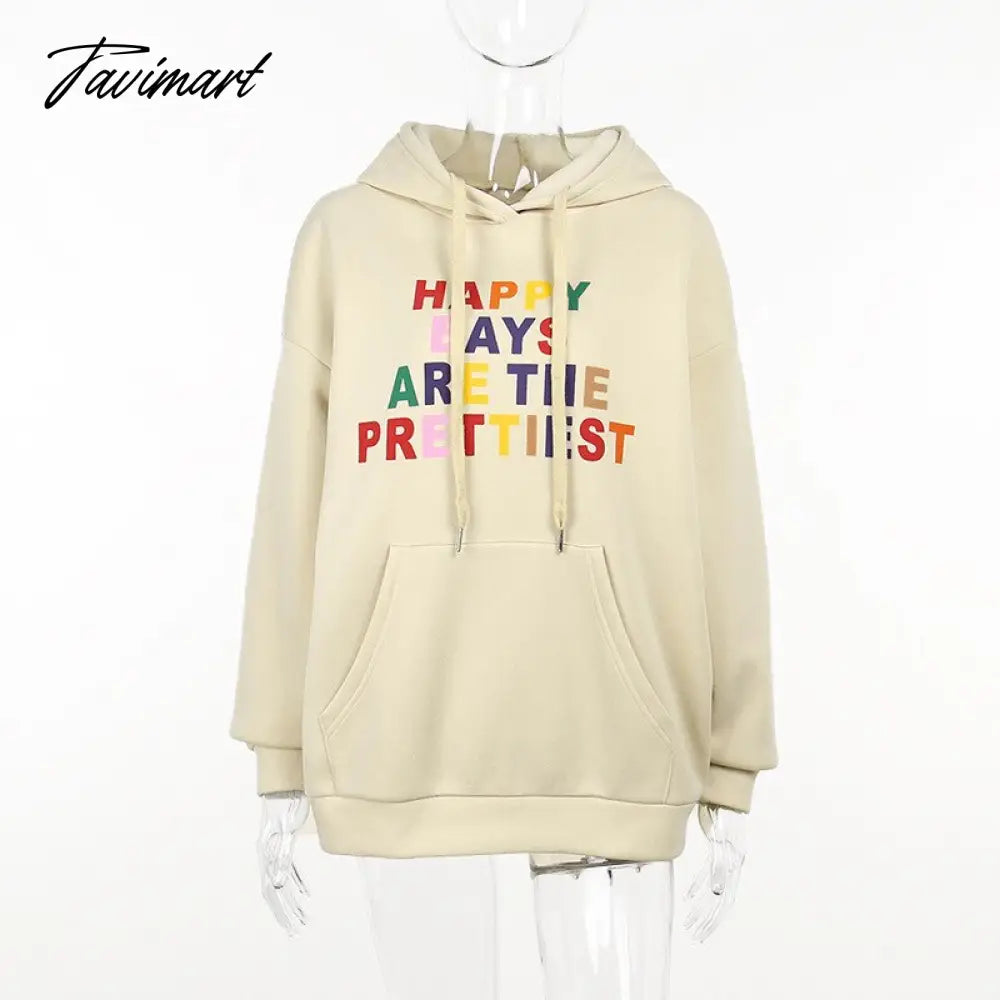 Autumn Letter Print Oversized Y2K Sweatshirts Women Long Sleeve Hooded Sweatshirt Streetwear with Big Pockets y2k clothes 2000s