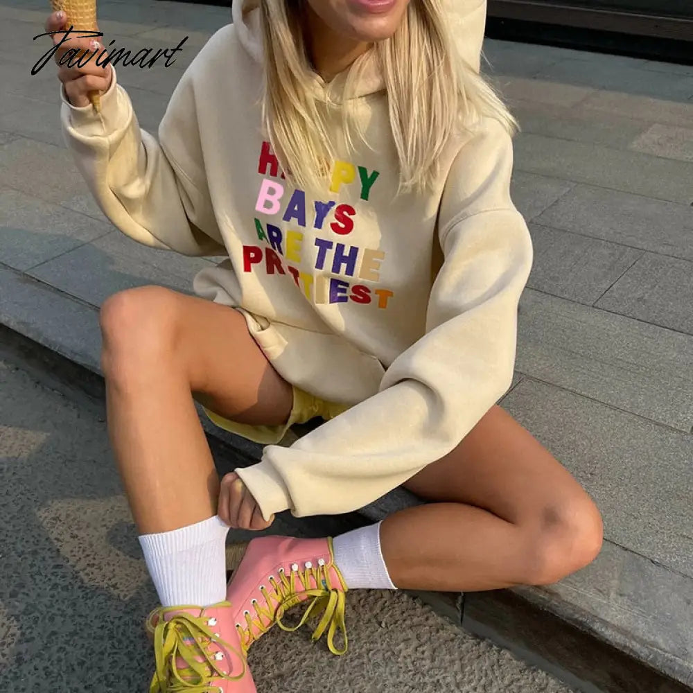 Autumn Letter Print Oversized Y2K Sweatshirts Women Long Sleeve Hooded Sweatshirt Streetwear with Big Pockets y2k clothes 2000s
