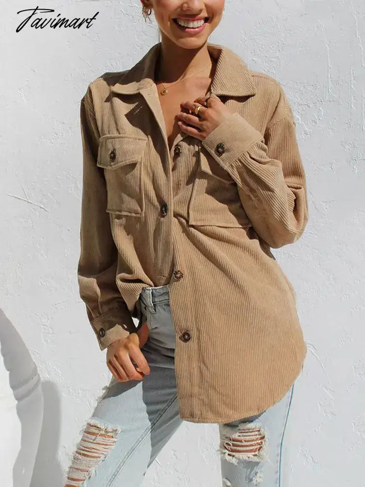 Autumn Long Corduroy Jacket Women Loose Coat Winter Jacket Coat Women Overshirt Button Up Shirt Jackets For Women