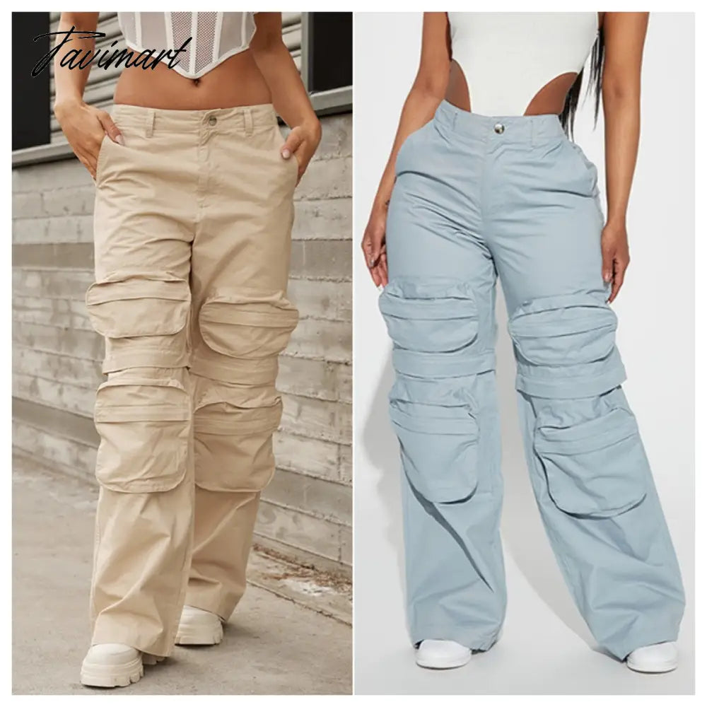 Autumn Solid Cargo Pants for Women Multi Pockets Detachable Trouser Legs Button Fly High Waist Casual Streetwear Bottoms