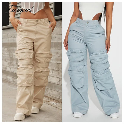 Autumn Solid Cargo Pants for Women Multi Pockets Detachable Trouser Legs Button Fly High Waist Casual Streetwear Bottoms