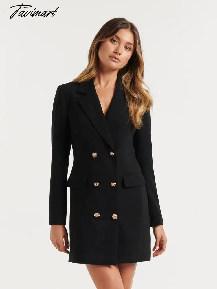Autumn Winter New Women's Slim Fit Solid Color Casual Office Lady Double Breasted Mid Length Women Clothing Blazer Femme