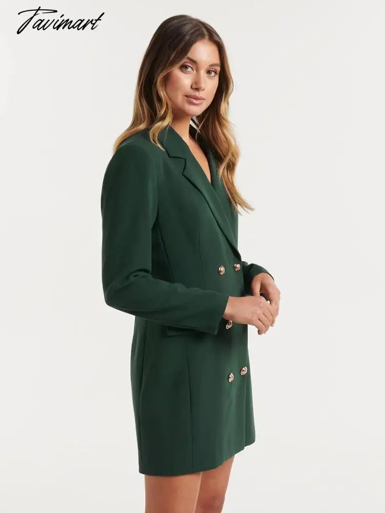 Autumn Winter New Women's Slim Fit Solid Color Casual Office Lady Double Breasted Mid Length Women Clothing Blazer Femme