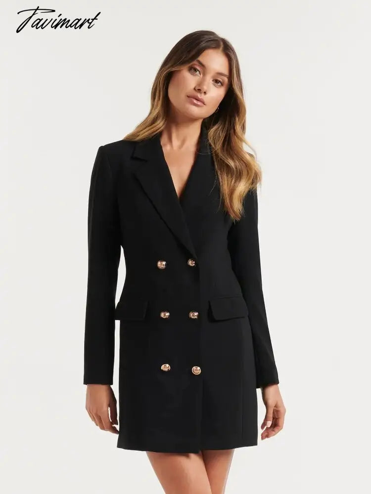 Autumn Winter New Women's Slim Fit Solid Color Casual Office Lady Double Breasted Mid Length Women Clothing Blazer Femme