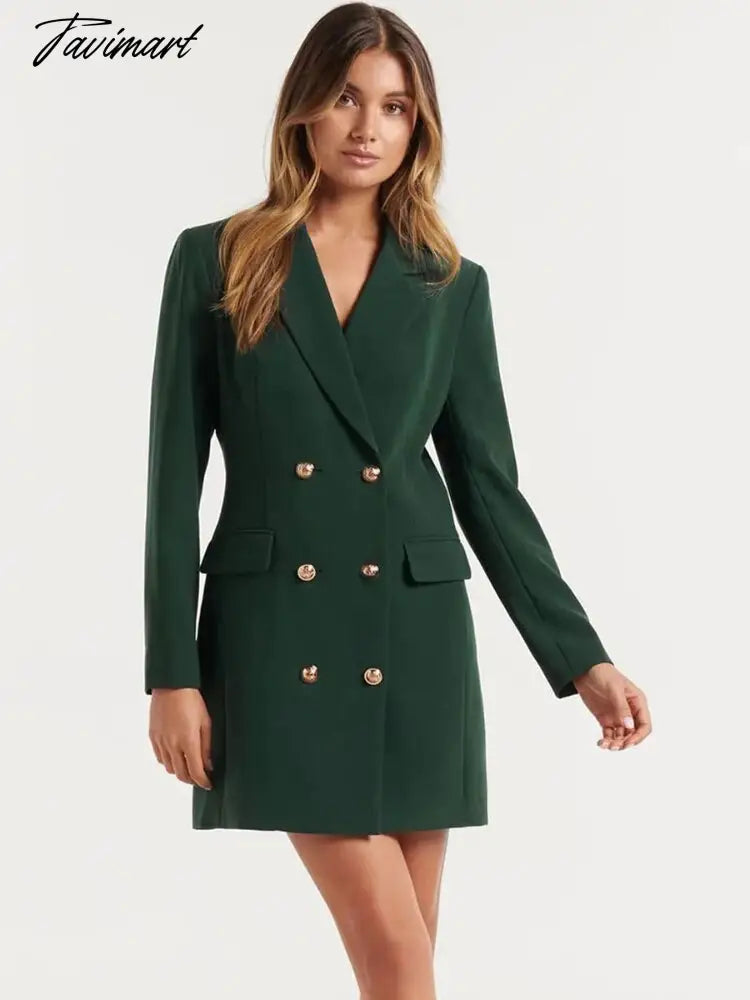 Autumn Winter New Women's Slim Fit Solid Color Casual Office Lady Double Breasted Mid Length Women Clothing Blazer Femme
