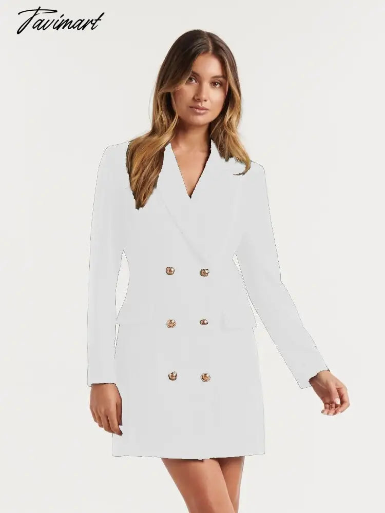 Autumn Winter New Women's Slim Fit Solid Color Casual Office Lady Double Breasted Mid Length Women Clothing Blazer Femme