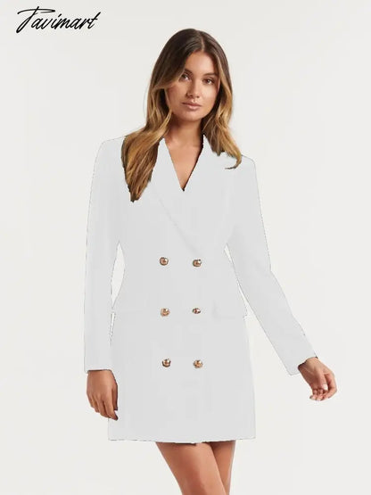 Autumn Winter New Women's Slim Fit Solid Color Casual Office Lady Double Breasted Mid Length Women Clothing Blazer Femme