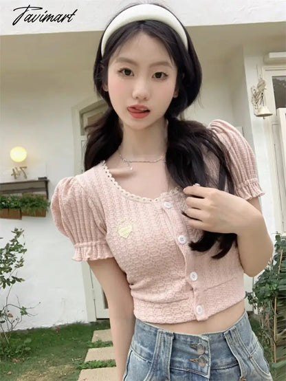 Backless Lace-up Design Tees Puff Sleeved T-shirts O Neck Crop Y2k Tops Summer Camisetas Korean Fashion Ropa De Mujer