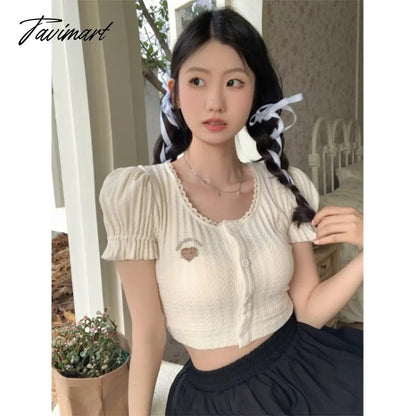 Backless Lace-up Design Tees Puff Sleeved T-shirts O Neck Crop Y2k Tops Summer Camisetas Korean Fashion Ropa De Mujer