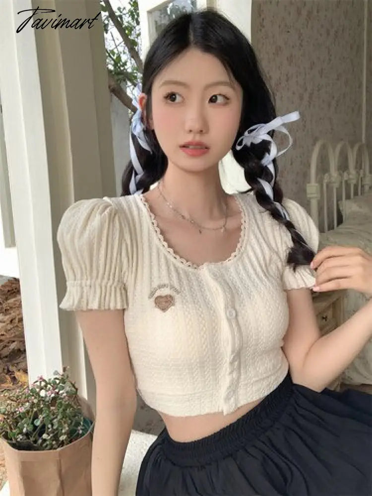 Backless Lace-up Design Tees Puff Sleeved T-shirts O Neck Crop Y2k Tops Summer Camisetas Korean Fashion Ropa De Mujer