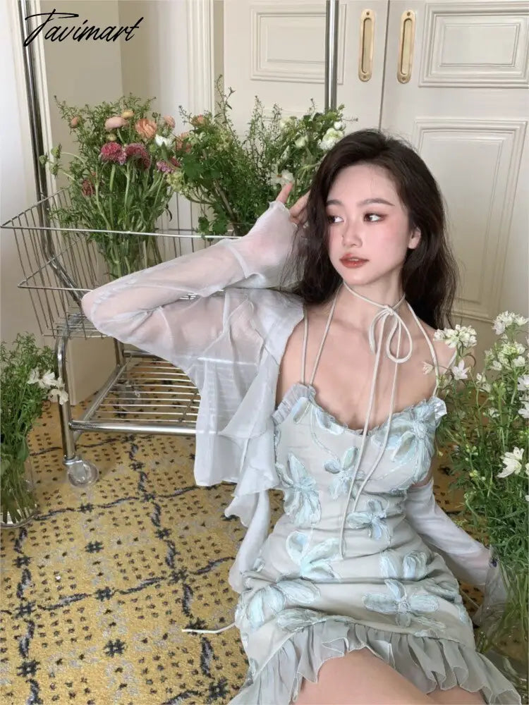 Bandage Strap Sexy Party Mini Dress Female Designer Elegant Dress Summer Fairy Floral Sweet Dress Women Korean Fashion vestidos
