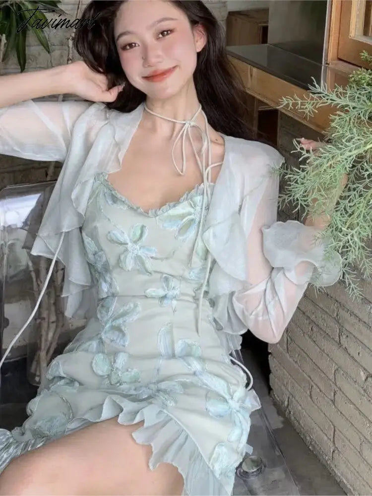 Bandage Strap Sexy Party Mini Dress Female Designer Elegant Dress Summer Fairy Floral Sweet Dress Women Korean Fashion vestidos