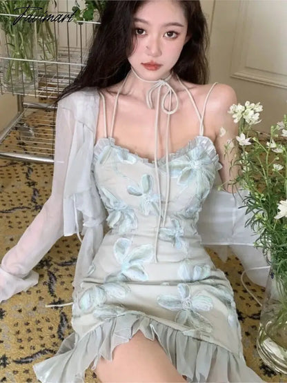 Bandage Strap Sexy Party Mini Dress Female Designer Elegant Dress Summer Fairy Floral Sweet Dress Women Korean Fashion vestidos