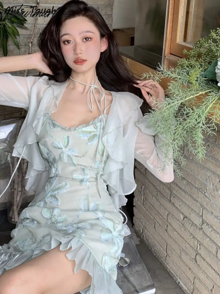Bandage Strap Sexy Party Mini Dress Female Designer Elegant Dress Summer Fairy Floral Sweet Dress Women Korean Fashion vestidos
