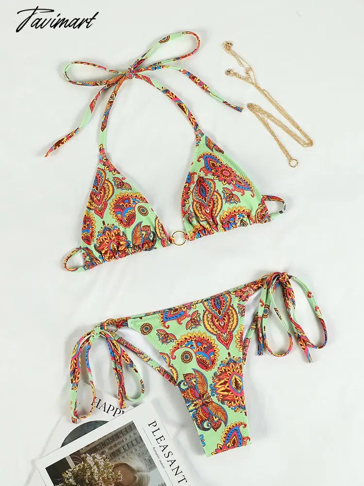 Bikinis Micro Thongs Swimsuit Women Bathing Suit Rings Biquinis Bandage Beachwear Print Swimwear Sexy Bikini Sets
