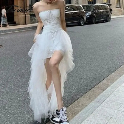 Birthday Party Dress Temperament Sexy Strapless White Dresses 2024 Engagement Light Luxury Niche Chic Sweet Vestido