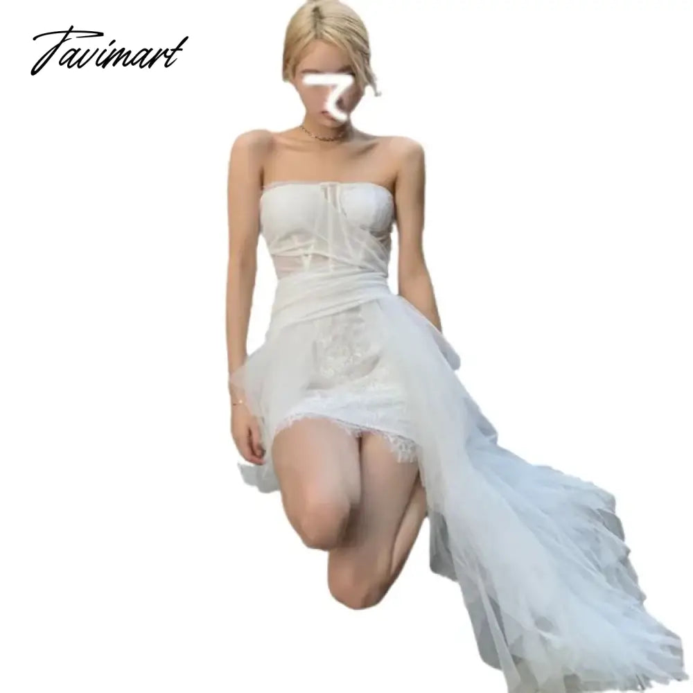 Birthday Party Dress Temperament Sexy Strapless White Dresses 2024 Engagement Light Luxury Niche Chic Sweet Vestido