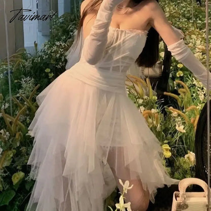 Birthday Party Dress Temperament Sexy Strapless White Dresses 2024 Engagement Light Luxury Niche Chic Sweet Vestido