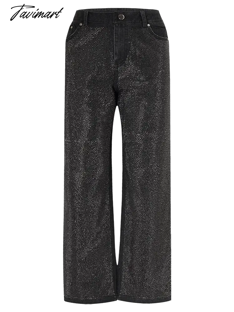 Black Jeans for Women Diamond baggy Pants high waist wide legged straight leg Y2k Autumn/Winter Women's Streetwear Clothes