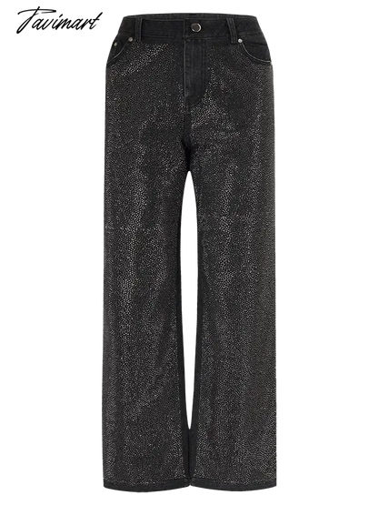 Black Jeans for Women Diamond baggy Pants high waist wide legged straight leg Y2k Autumn/Winter Women's Streetwear Clothes