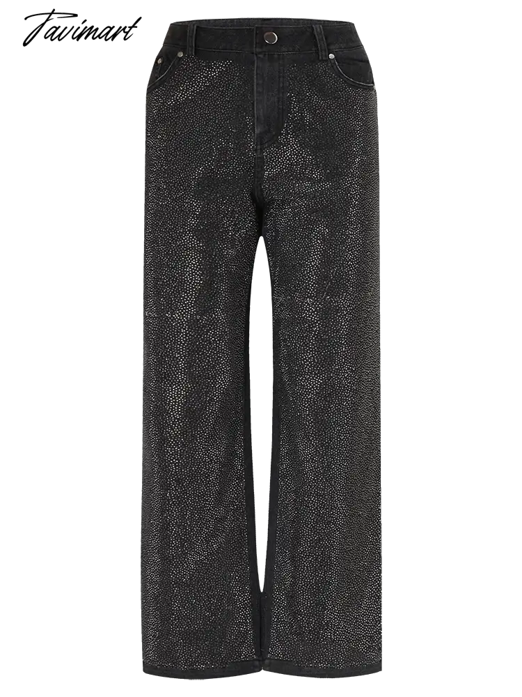 Black Jeans for Women Diamond baggy Pants high waist wide legged straight leg Y2k Autumn/Winter Women's Streetwear Clothes