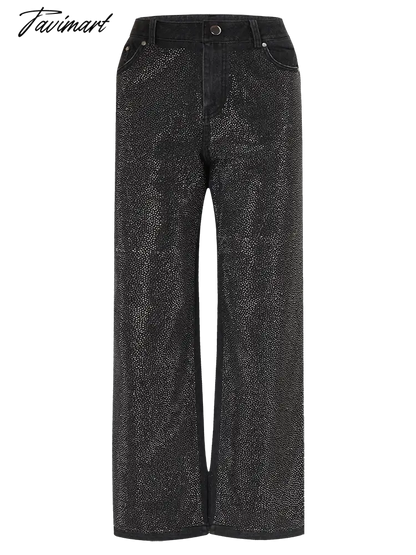 Black Jeans for Women Diamond baggy Pants high waist wide legged straight leg Y2k Autumn/Winter Women's Streetwear Clothes