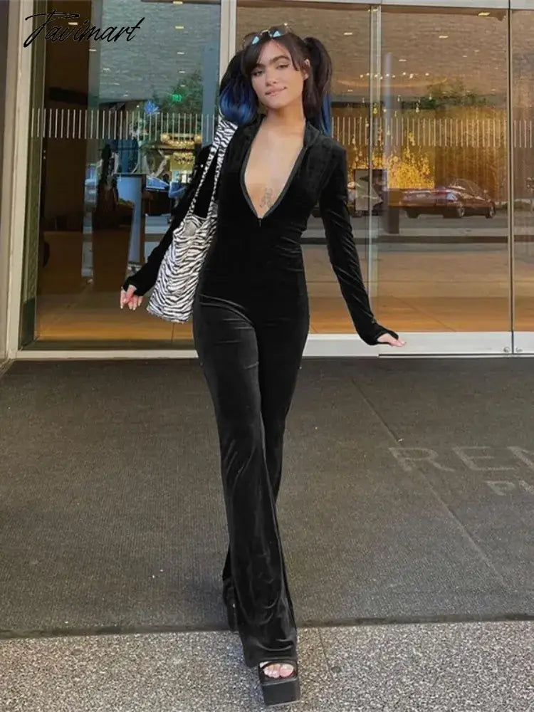 Black Slim Romper Women Long Sleeve Hooded Jumpsuits Zipper Sexy One Piece Outfit Fashion Enterizos Para Mujer Largos Elegantes