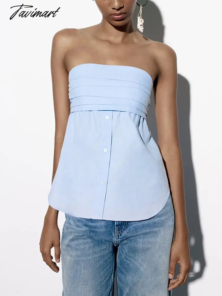 Blouses For Women Clothes Gathered Detail Bust Off Shoulder Sexy Top Strapless Sleeveless Front Buttons White Blouse Female
