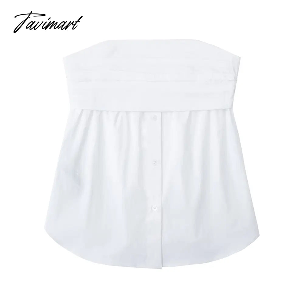 Blouses For Women Clothes Gathered Detail Bust Off Shoulder Sexy Top Strapless Sleeveless Front Buttons White Blouse Female
